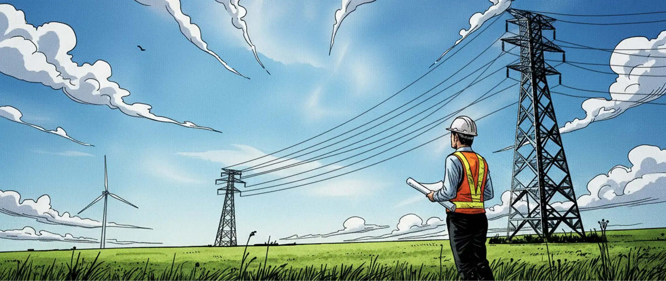 架空送電線工事の様子